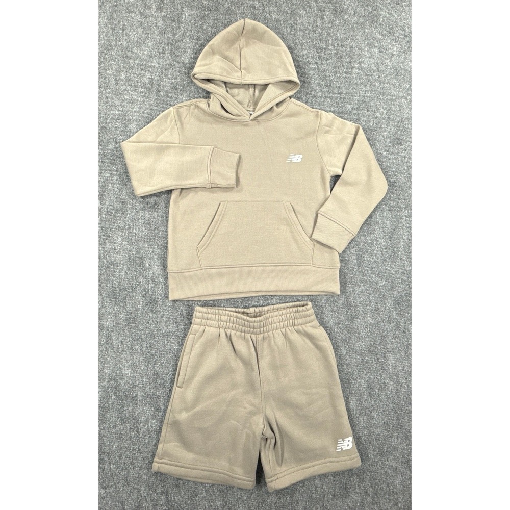 New Balance Kids Size 7 Hoodie and Short Set Arid Stone Tan NWT